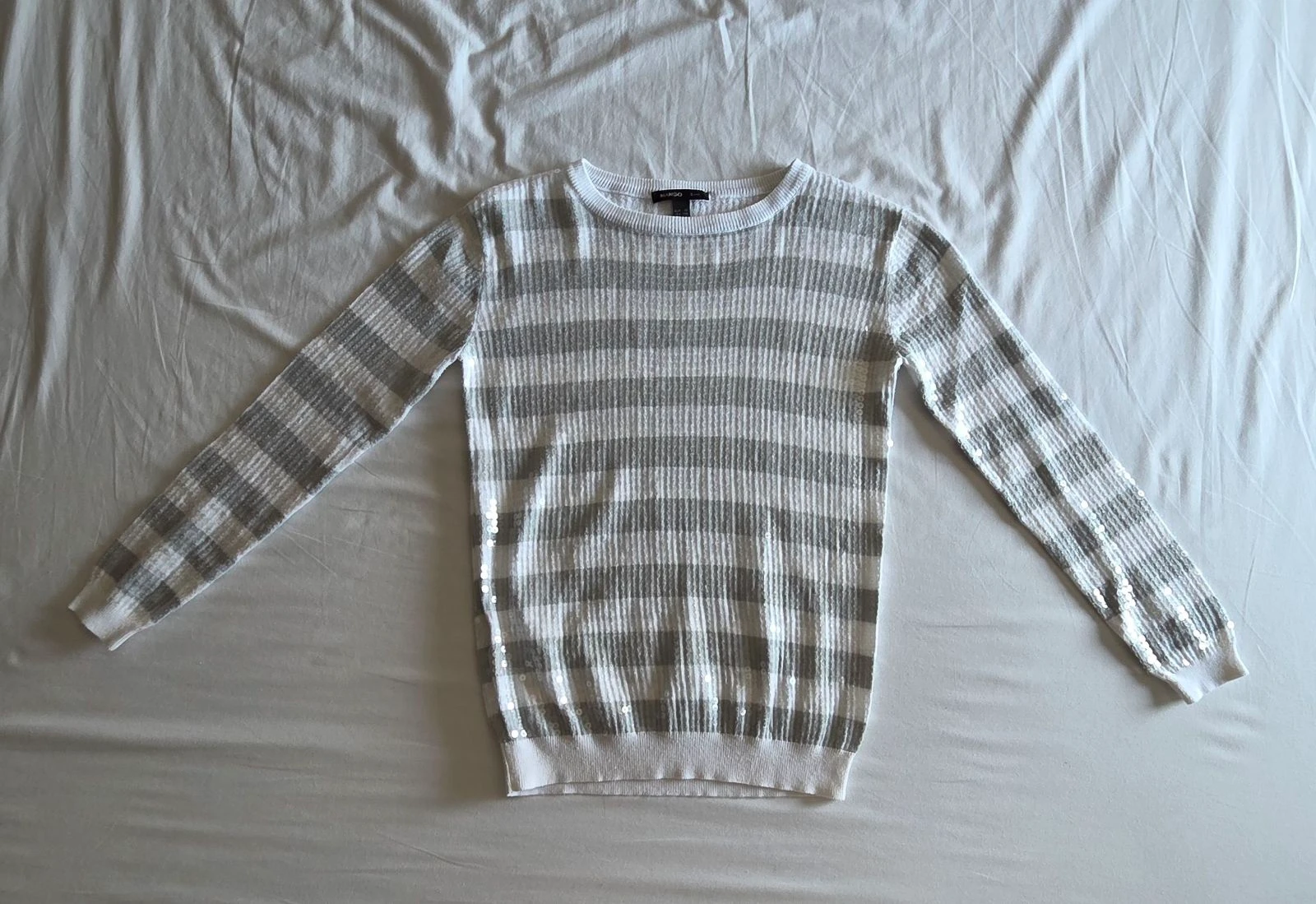 Grey and white striped sweater XS Mango Suit shiny sequined sweater – photo 2